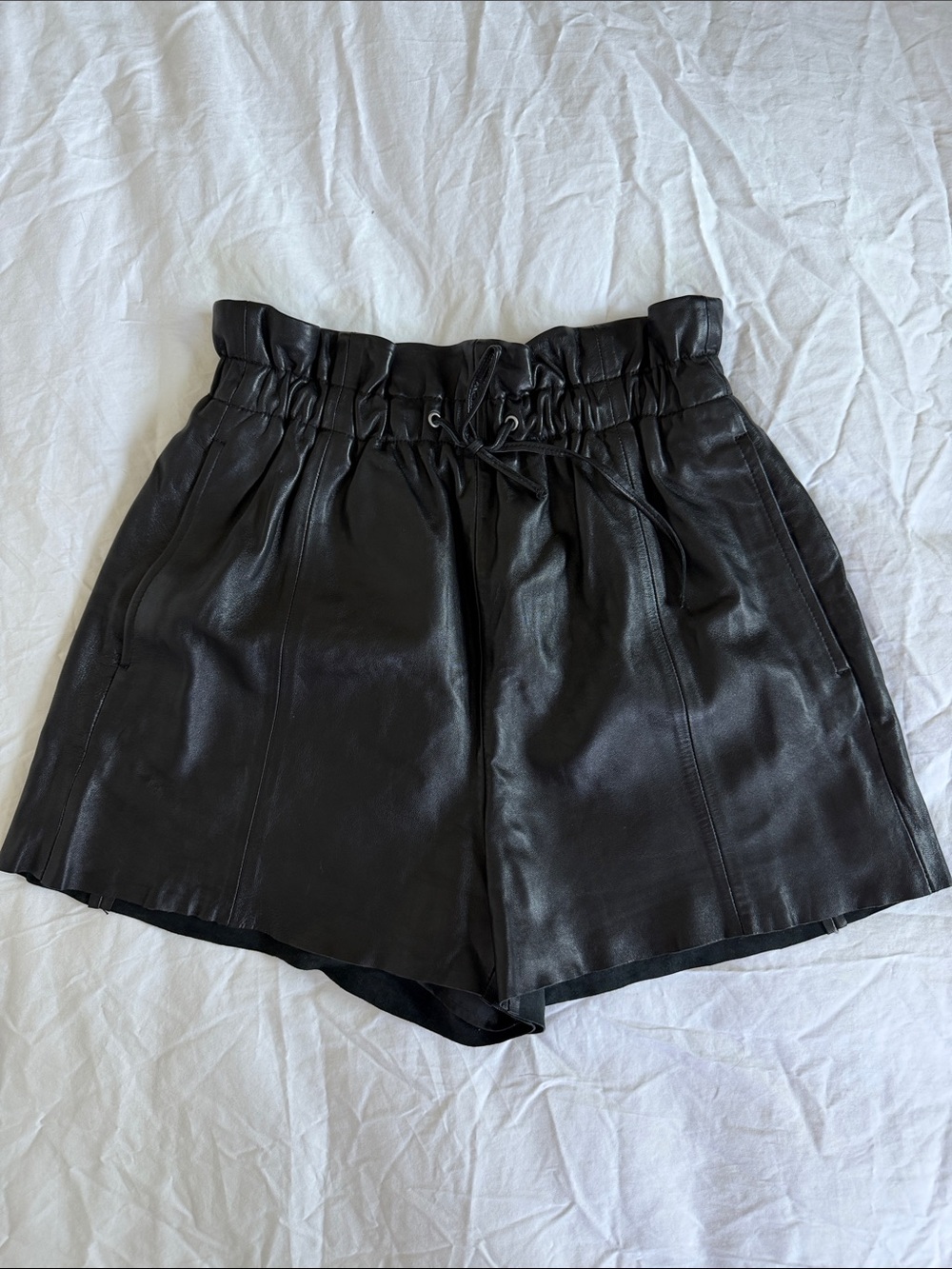 & Other Stories Black High-Waist nappa leather shorts
